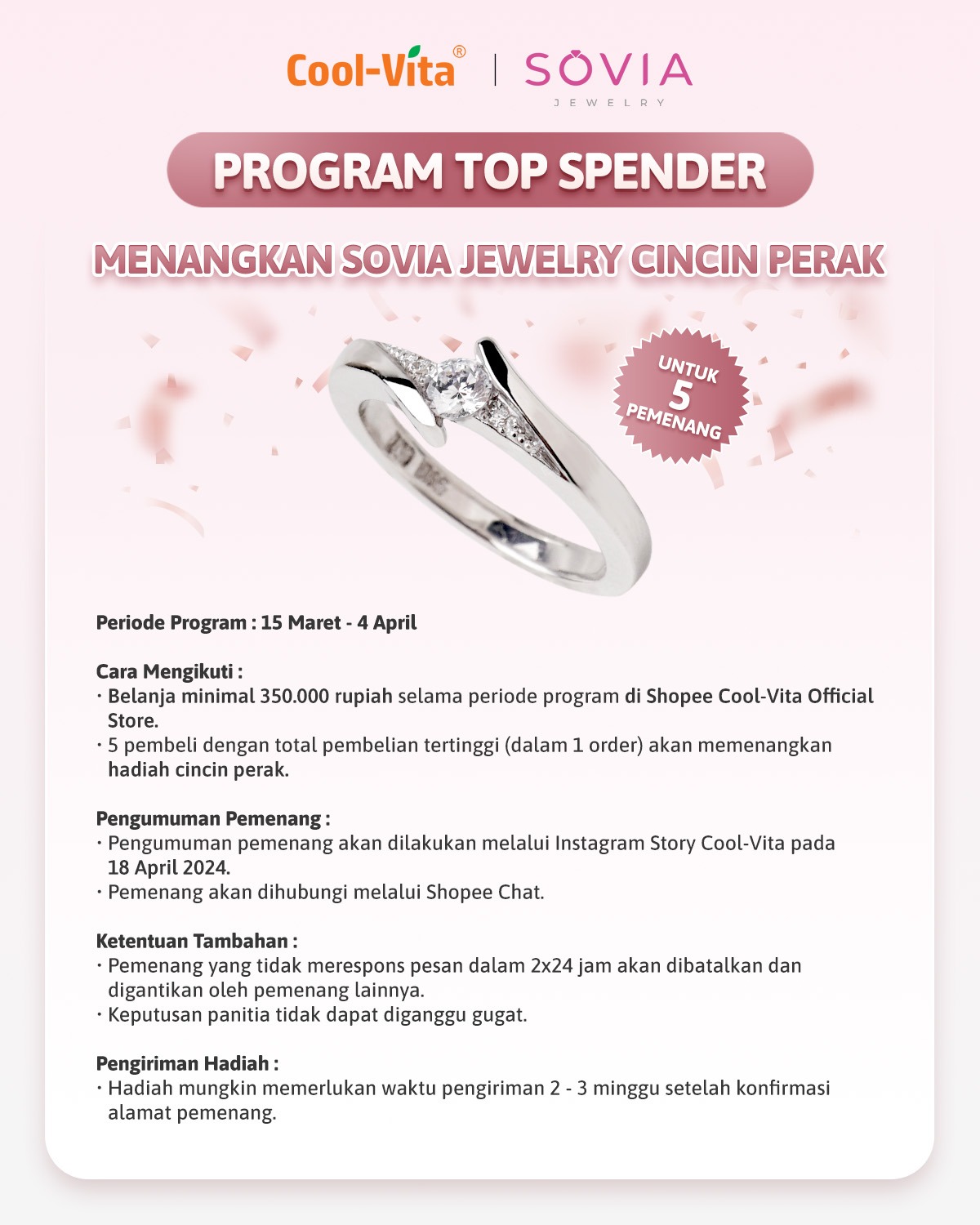 Kolaborasi Cool-Vita dengan Sovia Jewelry dalam program Top Spender di Marketplace